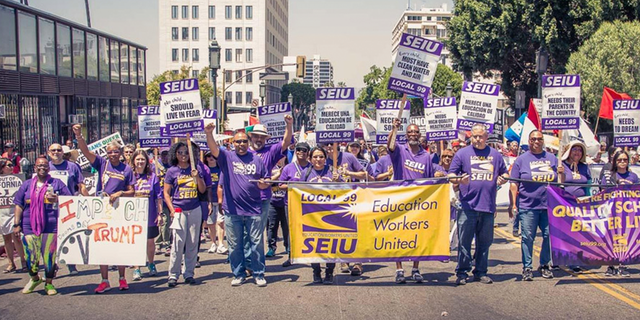 SEIU Local 99 workers protest for quality schools and better lives in Los Angeles. 