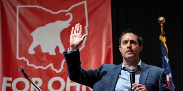 Ohio Secretary of State Frank LaRose speaks at a campaign stop at The Mandalay event center 