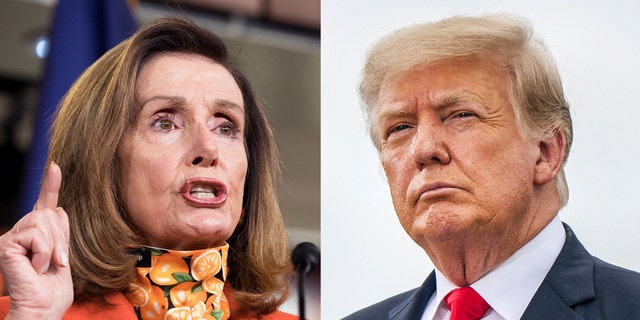 Left: Former House Speaker Nancy Pelosi. Right: Former President Donald Trump