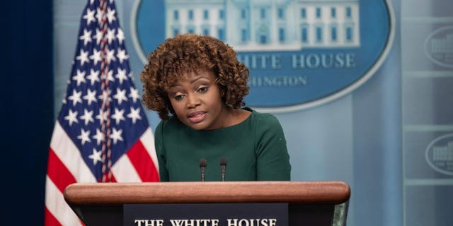 White House Press Secretary Karine Jean-Pierre speaks during the daily press briefing in the Brady Press Briefing Room of the White House in Washington, DC, on March 3, 2023. Jean-Pierre told reporters that the administration's policy statement opposing the resolution overturning D.C.'s crime code did not mean Biden would veto it should lawmakers send it to his desk. 