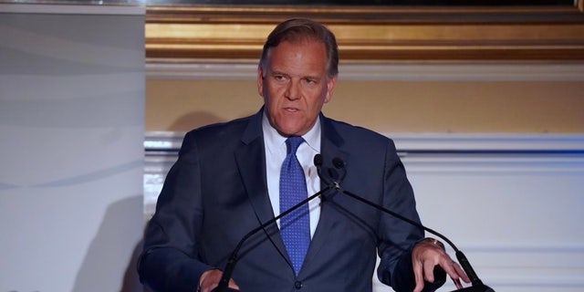 Former Republican Rep. Mike Rogers speaks at the Chamber of Commerce, on March 2, 2023, in Lansing, Michigan.