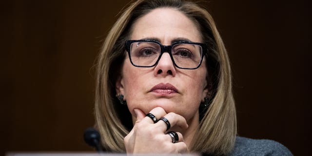 Sen. Kyrsten Sinema, I-Ariz., attends a Senate Homeland Security and Governmental Affairs Committee markup in Dirksen Building on Wednesday, March 15, 2023.