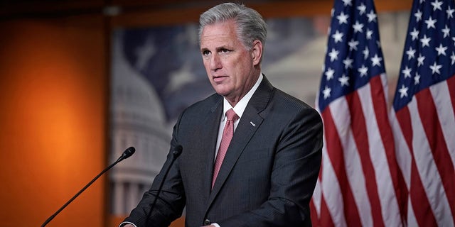 House Minority Leader Kevin McCarthy, R-Calif., talks about House Republicans and the election, during a news conference on Capitol Hill in Washington, Thursday, Nov. 12, 2020. 