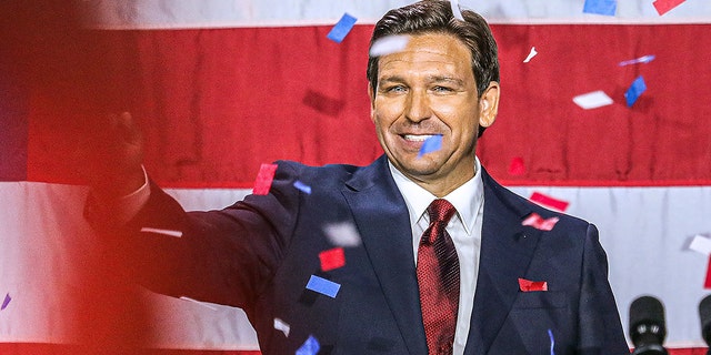 Republican gubernatorial candidate for Florida Ron DeSantis waves to the crowd during an election night watch party at the Convention Center in Tampa, Florida, on November 8, 2022.