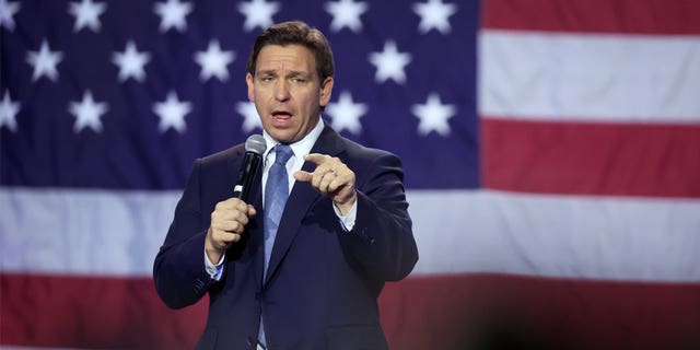 Florida Gov. Ron DeSantis speaks to Iowa voters March 10, 2023, in Des Moines, Iowa. 