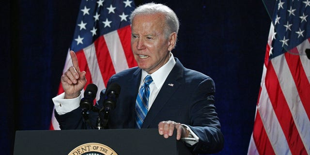 President Joseph Biden gives the keynote address on the first night of âPeople Over Politicsâ House Democrats 2023 Issues Conference at the Hyatt Baltimore Inner Harbor on Wednesday, March 1, 2023, in Baltimore. 