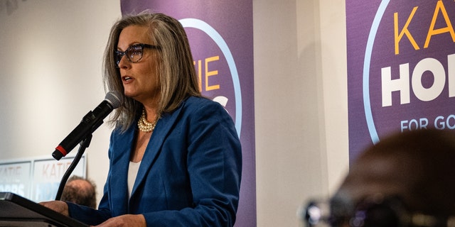 Gov.-elect of Arizona Katie Hobbs speaks at a rally to celebrate her election victory on Nov. 15, 2022, in Phoenix, Arizona.