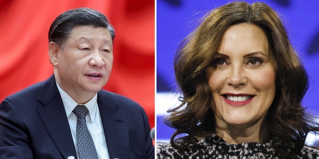 Chinese President Xi Jinping and Michigan Gov. Gretchen Whitmer are pictured.