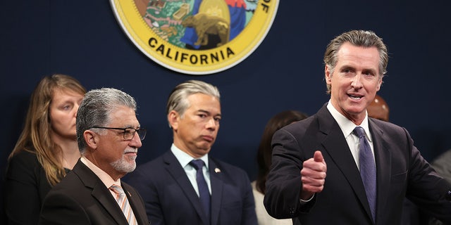 Newsom and Bonta at unrelated press conference