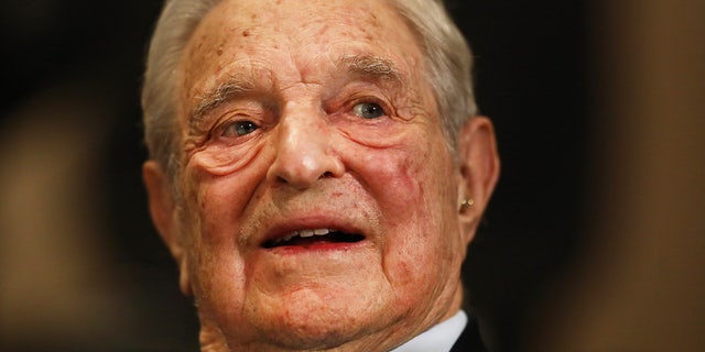 George Soros is shown speaking at an event on day three of the World Economic Forum in Davos, Switzerland, on Jan. 23, 2020.