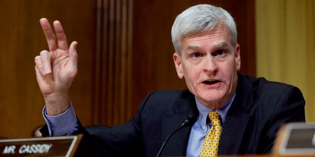 WASHINGTON, DC - MARCH 16: Senate Finance Committee member Sen. Bill Cassidy (R-LA) questions U.S. Treasury Secretary Janet Yellen during a hearing about the Biden Administration's FY2024 federal budget proposal before the committee (Photo by Chip Somodevilla/Getty Images)