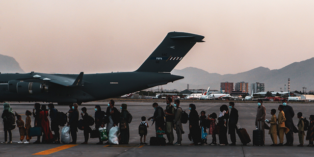 Evacuees Kabul Airport Afghanistan