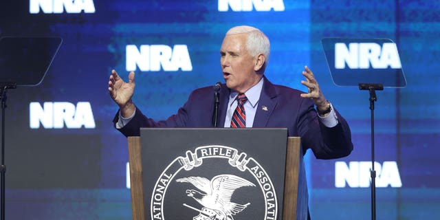 Former Vice President Mike Pence speaks to guests at the 2023 NRA-ILA Leadership Forum on April 13, 2023 in Indianapolis, Indiana. 