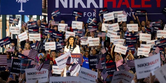 Republican presidential candidate Nikki Haley speaks to supporters as she launches her 2024 White House campaign, on Wednesday, Feb. 15, 2023, in Charleston, South Carolina.