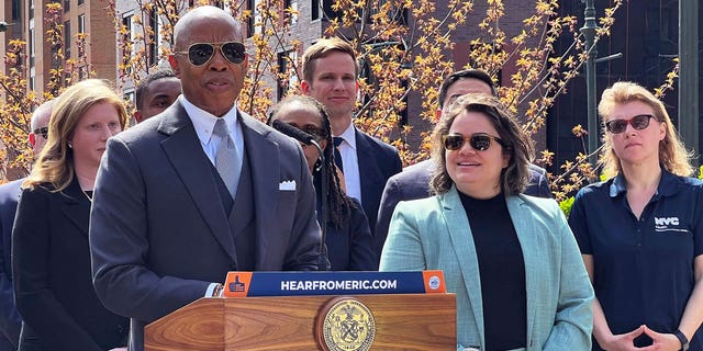 Democratic New York City Mayor Eric Adams on Wednesday introduced Kathleen Corradi, center, as the citys first "rat czar."