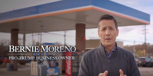 Republican Bernie Moreno, in a campaign ad during his bid for the 2022 GOP Senate nomination in Ohio. On April 18, 2023, Moreno launched a campaign for 2024 Senate nomination.