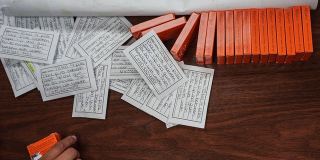 Doses of Mifepristone, the abortion pill, and Misoprostol, which is taken the day after to cause cramping and bleeding to empty the uterus, are pictured at Dr. Franz Theards Womens Reproductive Clinic in Santa Teresa, New Mexico on May 7, 2022. 