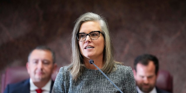 Arizona Gov. Katie Hobbs delivers her State of the State address at the Arizona Capitol in Phoenix, Jan. 9, 2023.