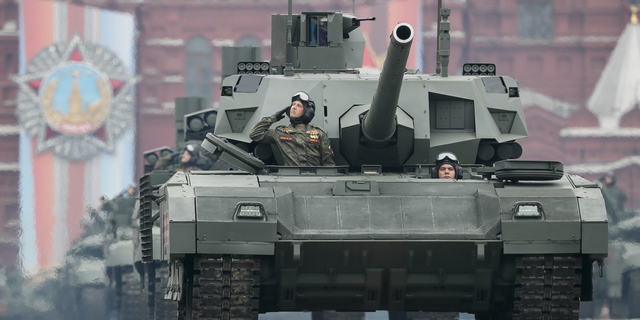 Russia tanks on parade in Moscow