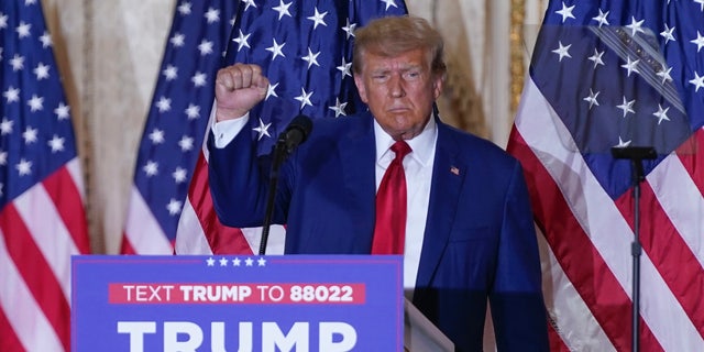 Former President Donald Trump speaks at his Mar-a-Lago estate Tuesday, April 4, 2023, in Palm Beach, Fla., after being arraigned earlier in the day in New York City. (AP Photo/Evan Vucci)