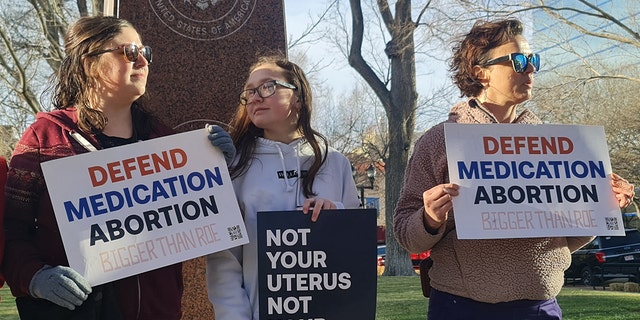 Abortion rights adovcates gather in front of the J Marvin Jones Federal Building and Courthouse in Amarillo, Texas, on March 15, 2023. 