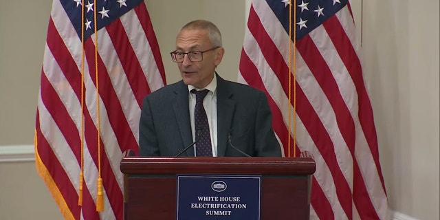 White House climate czar John Podesta speaks during a White House electrification summit on Dec. 14. Podesta served on the board of Clean Energy for America with Form Energy Vice President Nidhi Thakar.