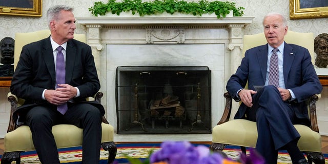 President Joe Biden meets with House Speaker Kevin McCarthy of Calif.