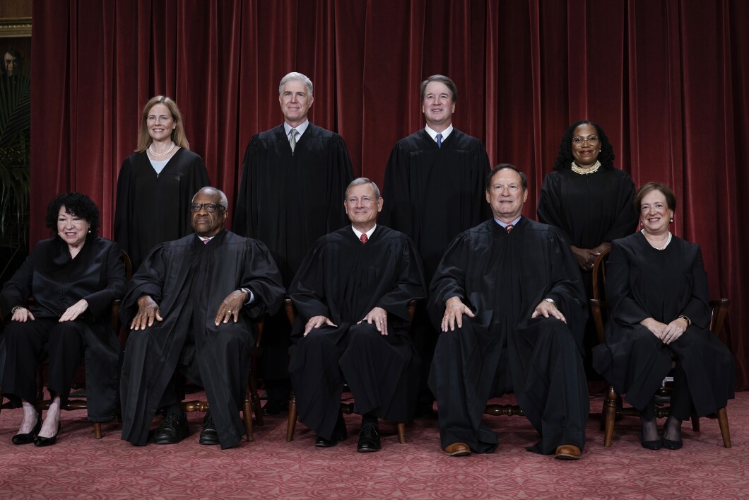 Clarence Thomas, Sonia Sotomayor, John Roberts, Samuel Alito, Elena Kagan, Amy Coney Barrett, Neil Gorsuch, Brett Kavanaugh, Ketanji Brown Jackson