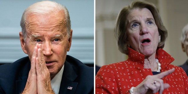 President Biden (left) and West Virginia Sen. Shelley Moore Capito