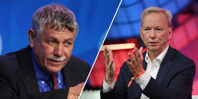 Former White House Office of Science and Technology Policy Director Eric Lander (left) and former Google CEO Eric Schmidt (right) are pictured.