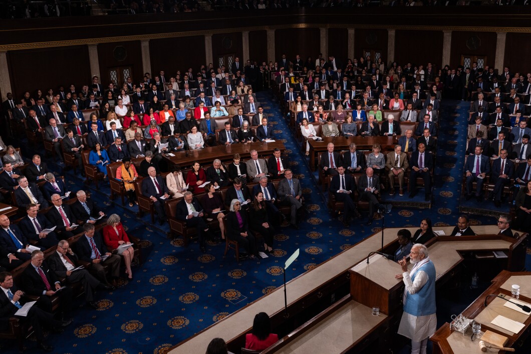 Prime Minister Narendra Modi of India, addresses a joint meeting in the House Chamber on Capitol Hill, Thursday, on June 22, 2023. Many progressive Democrats boycotted Modi's address, citing human rights concerns in India