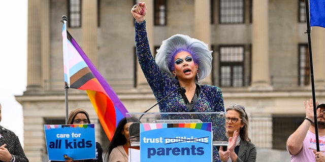 Drag queen at a rally