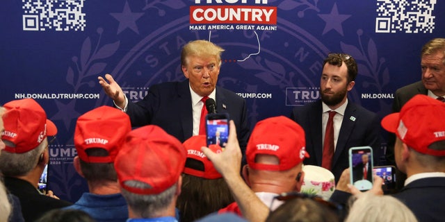 Donald Trump in Manchester, New Hampshire at campaign HQ