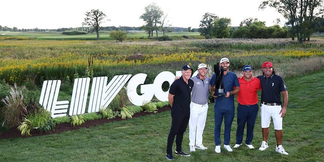 Dustin Johnson, Pat Perez, Patrick Reed, Talor Gooch after LIV event