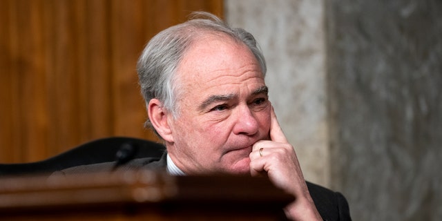 Sen. Tim Kaine, D-Va., listens during a Senate Health, Education, Labor, and Pensions Committee hearing on Capitol Hill on Jan. 11, 2022 in Washington, D.C.