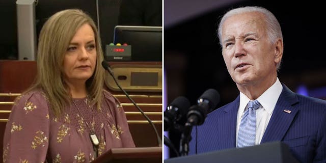 Kelly Barnett on left and Pres. Joe Biden on right