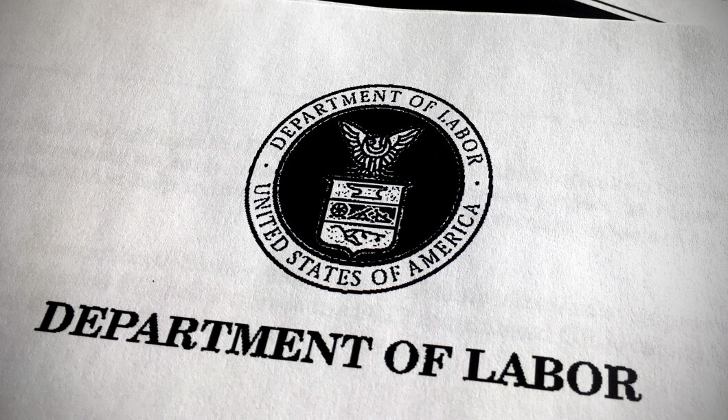 The Labor Department's seal is seen.