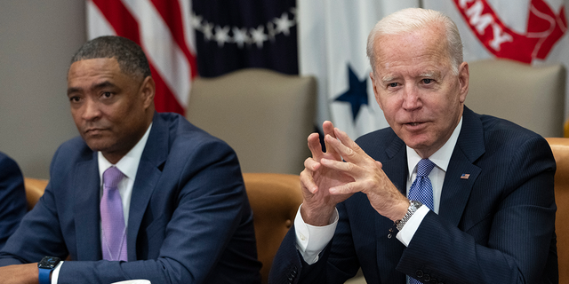 Cedric Richmond, left, Joe Biden right