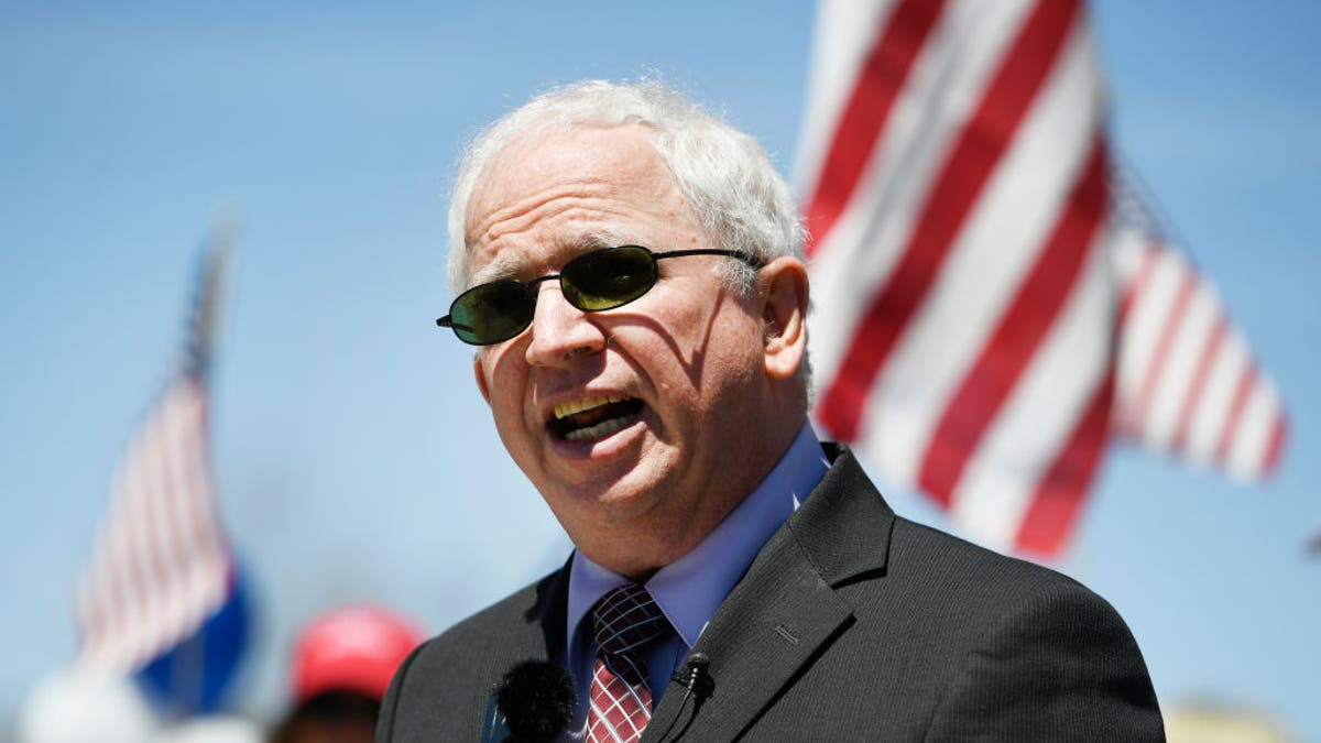 John Eastman speaks at a news conference in Boulder, Colorado