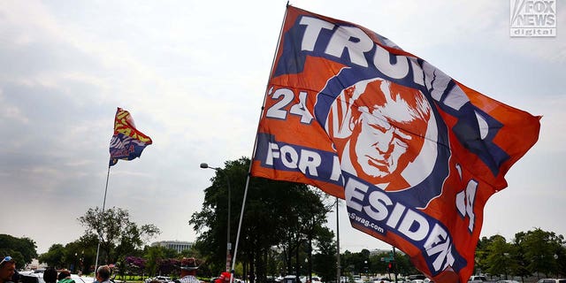 Supporters of former President Donald Trump rally outside of federal court ahead of Trump's arraignment