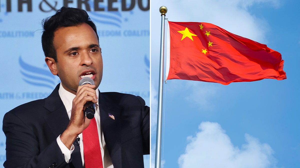 Ramaswamy and China flag split image