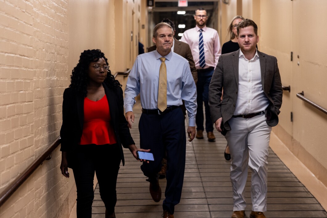 Rep. Jim Jordan (R-OH) walks through the basement of the Capitol Building on his way to a House Republican conference meeting on Capitol Hill, Thursday, Oct. 12, 2023. Jordan first lost to Steve Scalise (R-LA) in a 113-99 secret ballot vote on Wednesday in his bid to become House speaker. But in a turn of events, Scalise dropped out of the race on Thursday over lack of support and Jordan became the nominee on Friday in a 124-81 vote over Rep. Austin Scott (R-GA).