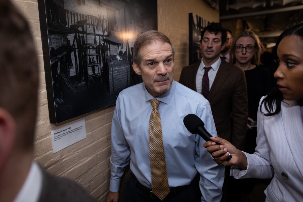 Rep. Jim Jordan (R-OH) walks through the basement of the Capitol Building on his way to a House Republican conference meeting on Capitol Hill, Thursday, Oct. 12, 2023. Jordan first lost to Steve Scalise (R-LA) in a 113-99 secret ballot vote on Wednesday in his bid to become House speaker. But in a turn of events, Scalise dropped out of the race on Thursday over lack of support and Jordan became the nominee on Friday in a 124-81 vote over Rep. Austin Scott (R-GA).