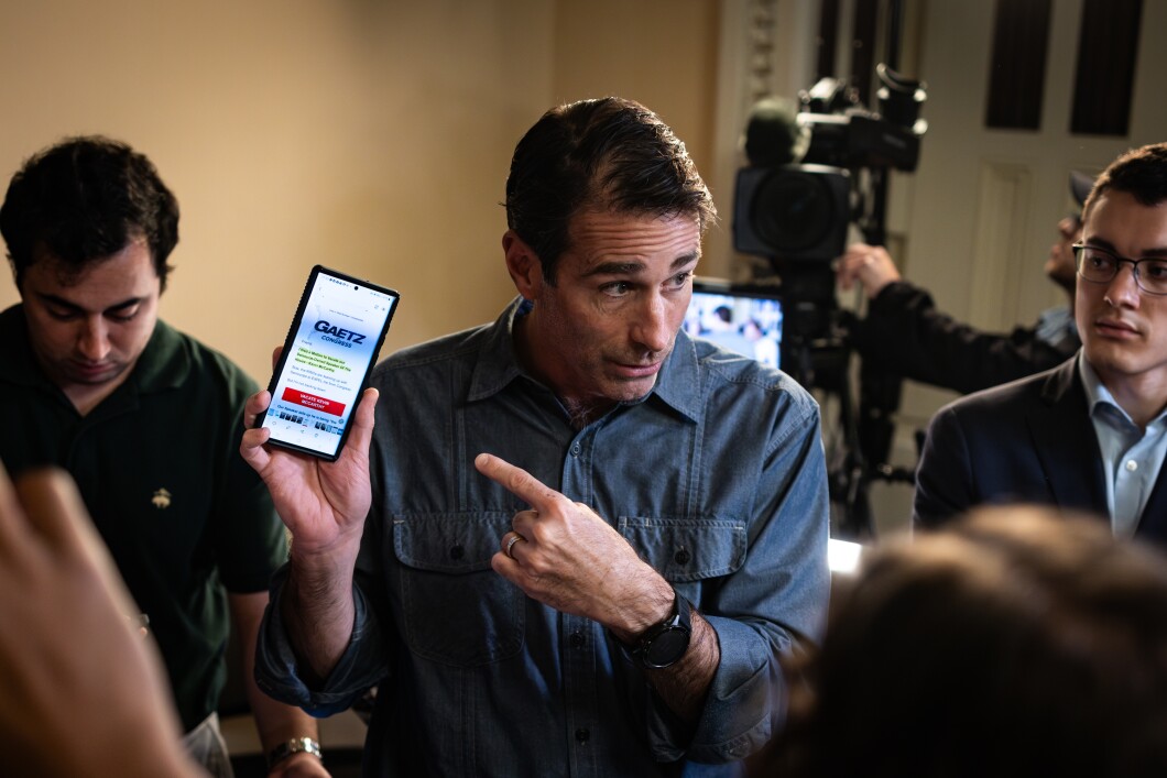 Rep. Garret Graves (R-LA) speaks to reporters in the Will Rogers Corridor in the Capitol on Wednesday, Oct. 4, 2023. Graves heavily criticized lawmakers such as Rep. Matt Gatez (R-FL), for fundraising after filing a motion to vacate Rep. Kevin McCarthy (R-CA) as speaker. 