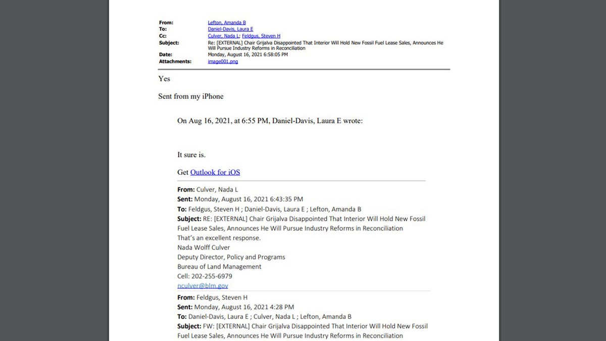 Emails from August 2021 show several senior Interior Department officials disagreeing with their agency's decision to hold future fossil fuel lease sales.