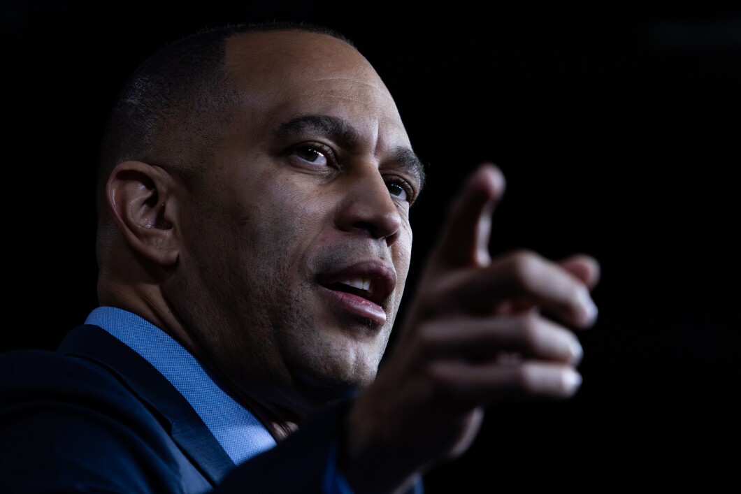 House Minority Leader Hakeem Jeffries (D-NY) speaks at a press conference on Capitol Hill on Friday, Nov. 3, 2023. Jeffries pushed back against "Squad" member Rep. Cori Bush (D-MO) this week, stating that "Israel is not conducting an ethnic cleansing campaign" after Bush went to social media and called the Israeli military campaign "ethnic cleansing."