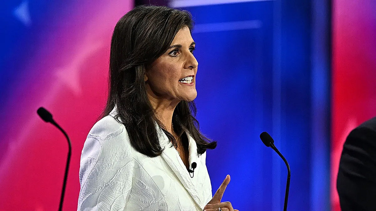 GOP presidential candidate Nikki Haley speaks during the third debate.