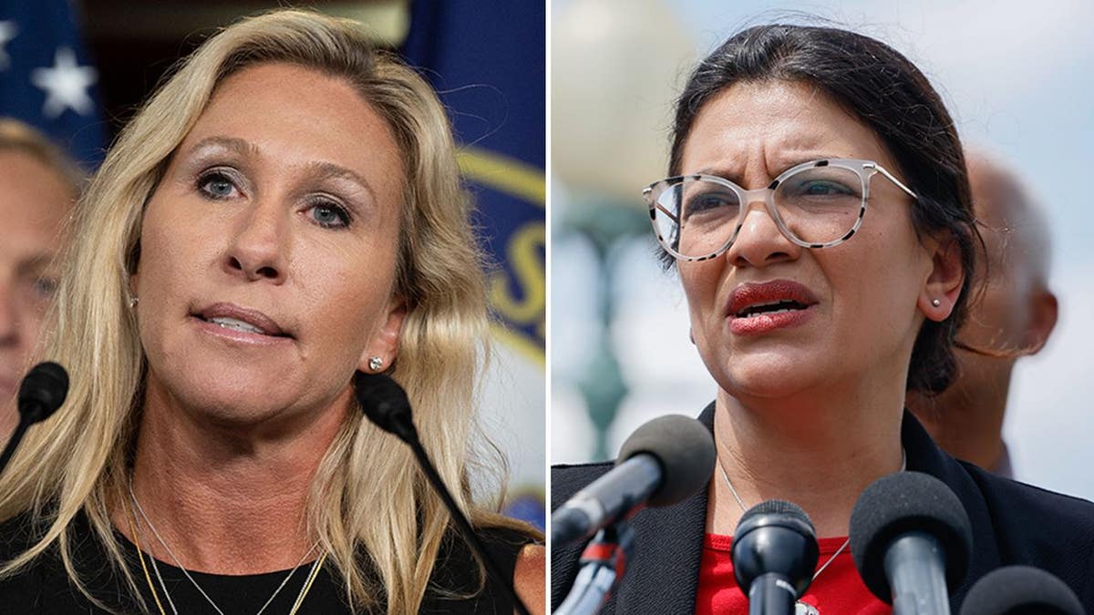 A split of Marjorie Taylor Greene and Rashia Tlaib