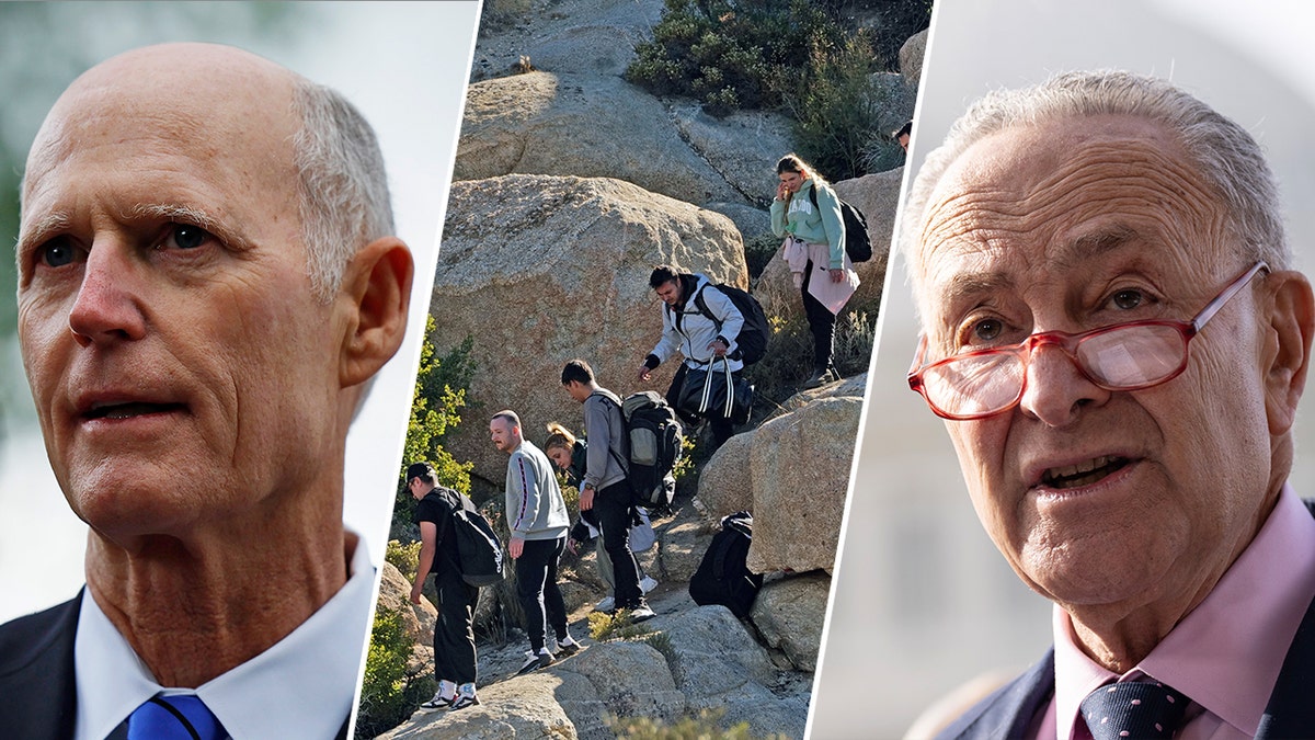 Rick Scott, migrants crossing and Schumer split image