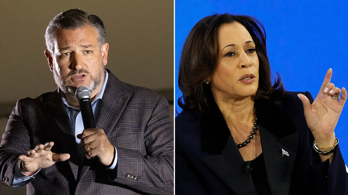 Sen. Ted Cruz, R-Texas (L) and Vice President Kamala Harris (R) speaking